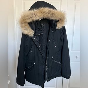 Zara Trafaluc Outerwear Black Jacket with Faux Fur Hood